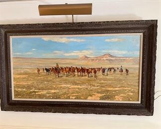 Cowboy Artist of America DON RAY (1937-2006) Original Oil "RAMUDA" 33" H X 57" W
