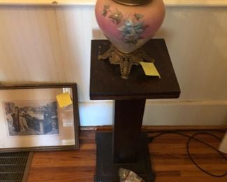 Fern stand 13 square top 31 “ tall. Lamp has base only