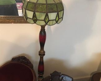 66” floor lamp with metal base and stained glass shade