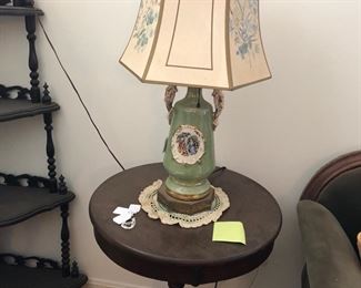 Pair George and Martha lamps. Round table 20 “ diameter26” tall