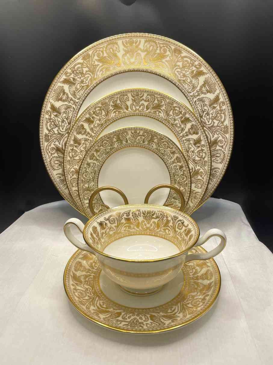  001 Pair Of Vintage Wedgewood Florentine Gold Place Setting Lot 1 of 3 Available