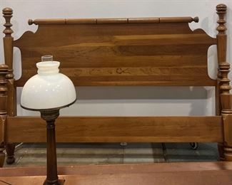 Quality Statton Trutype American Wood Twin Bed And Glass Globe Wood Lamp 