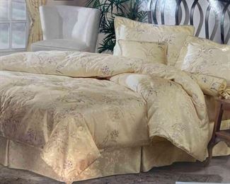 Whole Home King Comforter Set Oversized Comforter, Coordinating Braided Trim, Split Corner Bedskirt