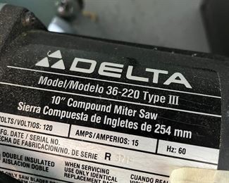 #69	Delta Miter Saw Model 36-220 Type 3 10"	 $70.00 																																																																																																																																																																																																																																																																																																																																																																																																																																																																																																																																																																																																																																																																																																																																																																																																																																																																																																																																																																																				