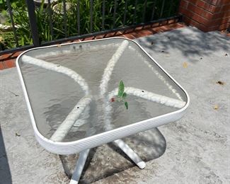 #116	White Square Glass Top Patio Table  - 20x17	 $20.00 																																																																																																																																																																																																																																																																																																																																																																																																																																																																																																																																																																																																																																																																																																																																																																																																																																																																																																																																																																															