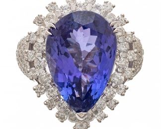 Tanzanite 13ct And Diamond 2.49 Total Ct. 18K, Ring,size 6 3/4, 10.5g