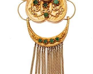 Victorian 18kt Gold, Emerald & Pearl Pendant With Tassel T.w. 33 Gr, 28.8g