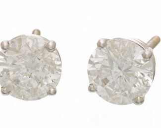 Diamond Round Cut Stud Earrings, .75ct 1.3g 1 Pair