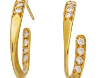 18k Gold With Diamonds Inside Out Earrings 4.6g