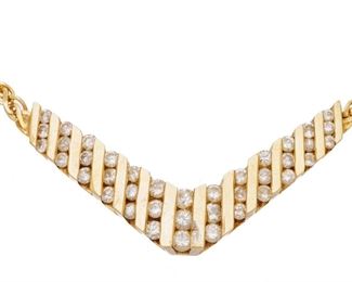 14K Yellow Gold And Diamond Necklace L 16.7" 13.3g
