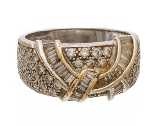 18k White Gold With Diamonds Band, Size Six 7.1g