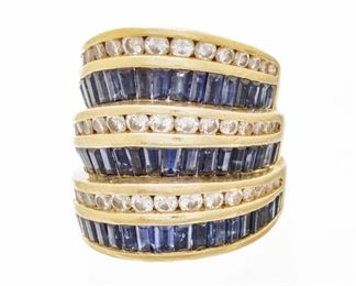 Diamond And Sapphire, 18K Gold Ring, Size 5 1/2 16g