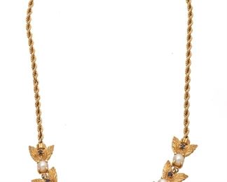 14kt Gold, Pearl & Sapphire 'Ivy' Necklace, L 14" 27g