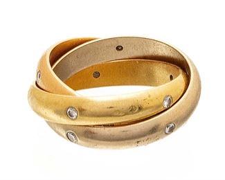 Cartier Gold L'Amour With Diamonds Interlocking Three 14K Rings, Size 6 Ca. 1999, 11g