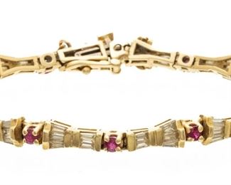 Ruby And Diamond Bracelet Ca. 1980, L 7" 13.4g