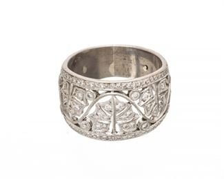 White Gold Filigree Band, Diamond Pave , Size 6, 9g