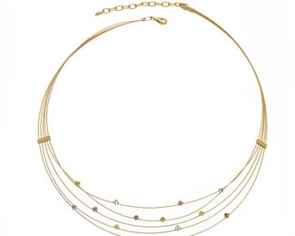 14K Five Strand Peridot Necklace, Delicate L 16" 7.6g