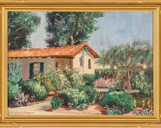 Colin Campbell Cooper (American, 1856-1937) Oil On Canvas, Cottage San Juan Capistrano, H 14" W 19"