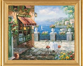 Pierre Bittar (French, B. 1934) Oil On Canvas, "Terrasse Sur Baie Sud", H 20" W 24"