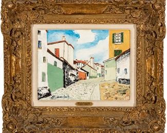 Elisee Maclet (French, 1881-1962) Oil On Canvas, Rue A Montmartre, H 10" W 13"