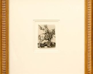 Albrecht Durer (German, 1471-1528) Engraving On Laid Paper, Partial Watermark, 1505/08, Saint George On Horseback, H 4.25" W 3.25"
