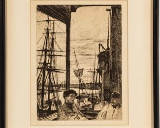 James Abbott Mcneill Whistler (American, 1834-1903) Etching And Drypoint On Cream Laid Paper, 1860, Rotherhithe, H 10.7" W 8.1"