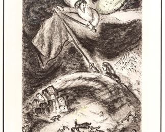 Marc Chagall (French/Russian, 1887-1985) Etching With Hand Coloring On Paper, 1956, Oracle Over Babylon, From The Bible, H 21" W 15.2"