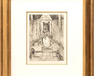 Marc Chagall (French/Russian, 1887-1985) Etching On Wove Paper, Ca. 1956, Salomon Sur Son Trône, H 12.25" W 9.25"