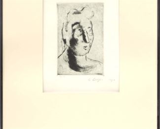 José Clemente Orozco (Mexican, 1883-1949) Drypoint Etching On Paper Ca. 1944, Cabeza De Mujer, H 7" W 4.75"