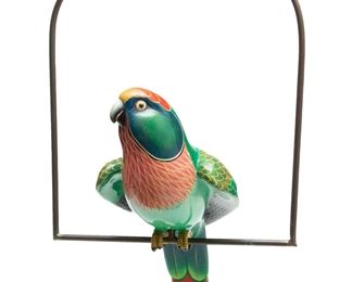 Sergio Bustamante (Mexican, B. 1949) Parrot On Brass Swing, H 30" W 20" L 25"