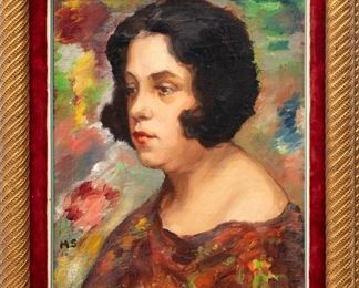 In The Manner of Moses Soyer (American, 1899-1974) Oil On Canvas, Portrait Of A Woman, H 16" W 13"