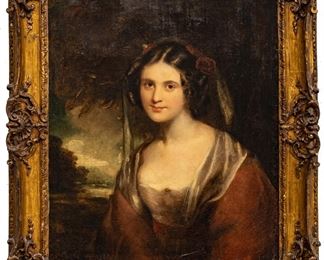 Attributed to Sir William Beechey (British, 1753-1839) Oil On Canvas, Portrait Of Mrs. Ford, H 30" W 25"