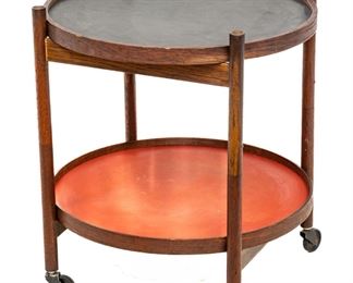 Hans Bolling For Torben Orskov (Danish) Teak Serving Trolley, Ca. 1960s, H 22" Dia. 19.75"