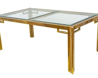 Mastercraft Brass And Glass Dining Table, H 29.5" W 46" L 77"