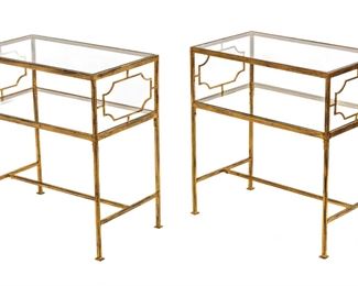 Iron & Glass Top End Tables, Ca. 2000, H 26" W 24" Depth 14" 1 Pair