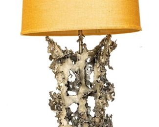 Marcello Fantoni (Italian, 1915-2011) Brutalist Torch Cut Brass Lamp, Ca. 1970, H 42" L 10" Depth 8"