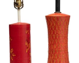 Style Of Aldo Londi For Bitossi Raymor (Italian/American) Mid Century Modern Ceramic Lamps, H 25" Dia. 6" 2 pcs