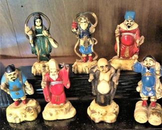 Antique Japanese celluloid figures.  The 7 Gods of Good Fortune.