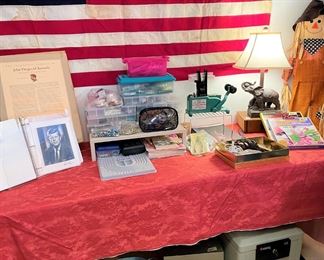 Vintage 48-star American flag.  Retired on July 3, 1959 when Alaska became our 49th state. Jewelry making and floral crafting materials. Notice the vintage Floral Stemming Machine. (Excellent working condition)