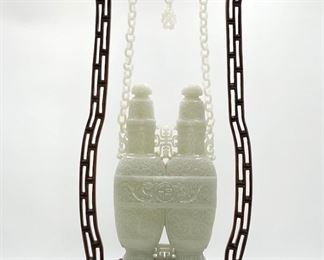 Lot JD924 White Jade Twin Vase