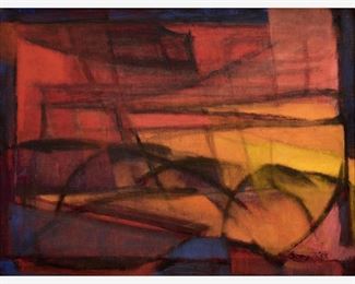 19. CLEVE GRAY "RED SUNSET" (1955 OIL ON CANVAS)