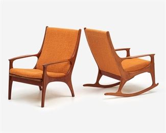 41. Modern Teak Rocker and Arm Chair (ca. 1960s)