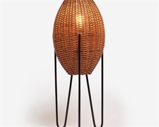 113. PAUL MAYEN RATTAN AND IRON LAMP (1960S)
