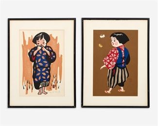 115. KIYOSHI SAITO "CHILDREN OF AIZU" (TWO COLOR WOODBLOCKS)
