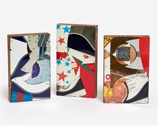 135. NICK VACCARO THREE METAL COLLAGE BLOCKS