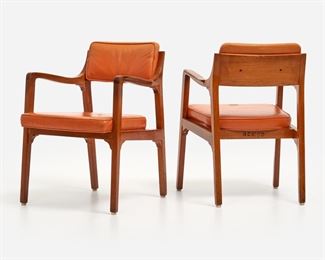 137. EDWARD WORMLEY PAIR OF WALNUT ARMCHAIRS, DUNBAR (1960S)
