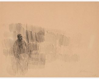 184. HAROLD ALTMAN "STANDING FIGURE" (1958 PEN DRAWING)