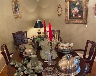 Some of the finer pieces are pictured separately. There are too many. These wider shots are to show the larger collection. All are the finest glass, porcelain, and china art objects.
