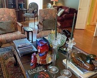 Some of the finer pieces are pictured separately. There are too many. These wider shots are to show the larger collection. All are the finest glass, porcelain, and china art objects.