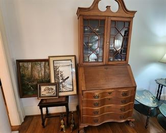 Vintage Drop Front Secretary with Serpentine Front and Ball and Claw Feet